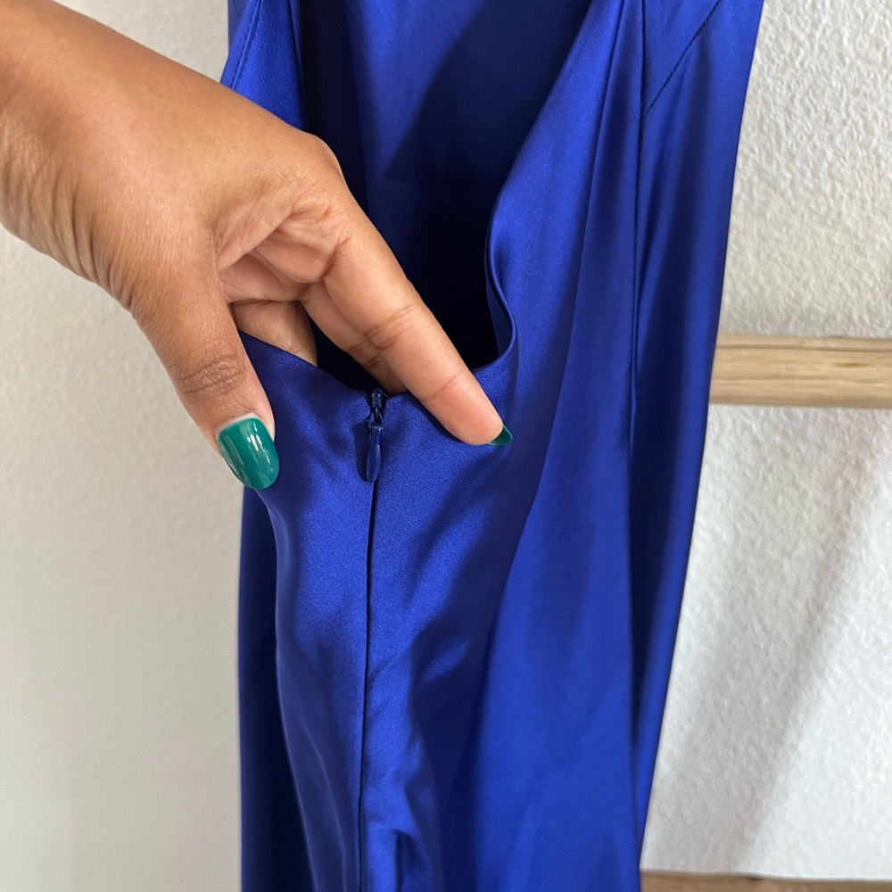 Zara Blogger Fave Satin Effect Blue Midi Maxi Cross Back Dress - Picture 8 of 12